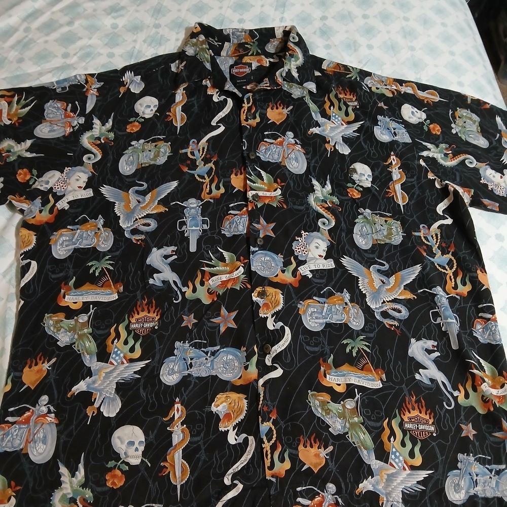 Harley-Davidson Black Graphic Button-Up Shirt